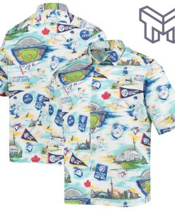 Toronto Blue Jays Hawaiian shirt, MLB scenic Aloha shirt, Blue Jays Hawaiian shirt and shorts, Royal Navy Hawaiian shirt for Blue Jays fans.