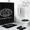 Versace Basic Big White Logo In Black Bathroom Set Shower Curtain And Rug Toilet Seat Lid Covers Bathroom Set