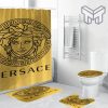 Versace Big Black Logo In Golden Background Bathroom Set Shower Curtain And Rug Toilet Seat Lid Covers Bathroom Set
