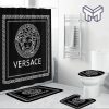 Versace Black Fashion Luxury Brand Premium Bathroom Set Home Decor Shower Curtain And Rug Toilet Seat Lid Covers Bathroom Set