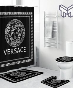 Versace Black Fashion Luxury Brand Premium Bathroom Set Home Decor Shower Curtain And Rug Toilet Seat Lid Covers Bathroom Set
