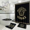 Versace Black Goden Logo Luxury Brand Premium Bathroom Set Home Decor Shower Curtain And Rug Toilet Seat Lid Covers Bathroom Set