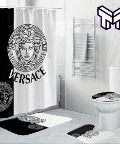 Versace Black White Fashion Luxury Brand Premium Bathroom Set Home Decor Shower Curtain And Rug Toilet Seat Lid Covers Bathroom Set