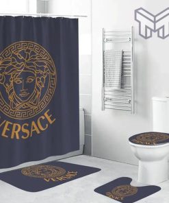 Versace Blue Fashion Bathroom Set Luxury Shower Curtain Bath Rug Mat Home Decor Shower Curtain And Rug Toilet Seat Lid Covers Bathroom Set