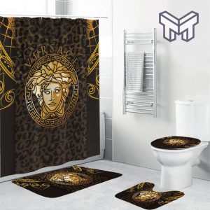 Versace Brown Medusa Fashion Luxury Brand Premium Bathroom Set Home Decor Shower Curtain And Rug Toilet Seat Lid Covers Bathroom Set