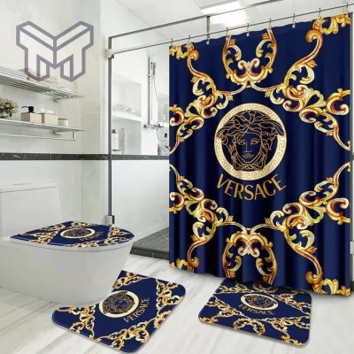 Versace Fashion Logo Limited Luxury Brand Bathroom Set Home Decor 01 Shower Curtain And Rug Toilet Seat Lid Covers Bathroom Set