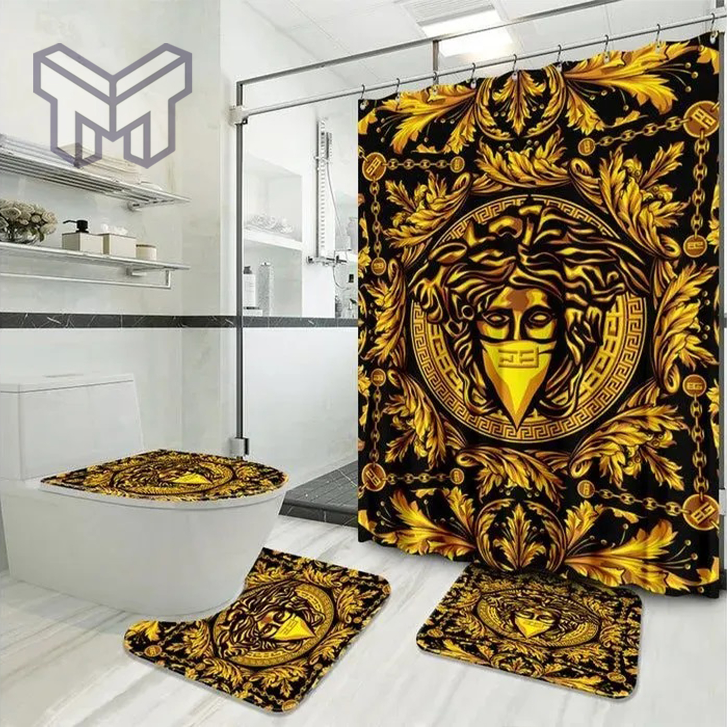 Gucci Premium Fashion Luxury Brand Bathroom Set Home Decor Shower Curtain  And Rug Toilet Seat Lid Covers Bathroom Set - Muranotex Store