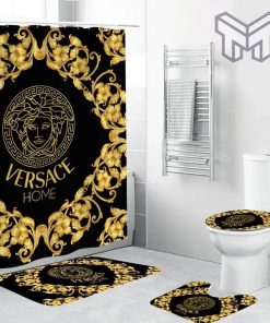 Versace Fashion Logo Limited Luxury Brand Bathroom Set Home Decor 03 Shower Curtain And Rug Toilet Seat Lid Covers Bathroom Set