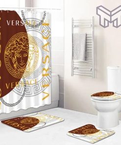 Versace Fashion Logo Limited Luxury Brand Bathroom Set Home Decor 04 Shower Curtain And Rug Toilet Seat Lid Covers Bathroom Set