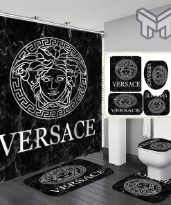 Versace Fashion Logo Limited Luxury Brand Bathroom Set Home Decor 08 Shower Curtain And Rug Toilet Seat Lid Covers Bathroom Set