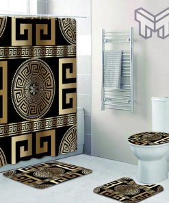 Versace Fashion Logo Limited Luxury Brand Bathroom Set Home Decor Shower Curtain And Rug Toilet Seat Lid Covers Bathroom Set 07