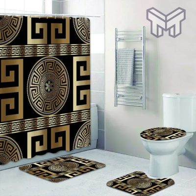 Versace Fashion Logo Limited Luxury Brand Bathroom Set Home Decor  Shower Curtain And Rug Toilet Seat Lid Covers Bathroom Set 07 