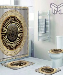 Versace Golden Fashion Bathroom Set Luxury Shower Curtain Bath Rug Mat Home Decor Shower Curtain And Rug Toilet Seat Lid Covers Bathroom Set
