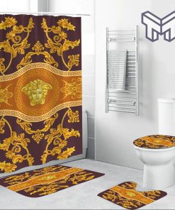 Versace Golden Fashion Luxury Brand Premium Bathroom Set Home Decor Shower Curtain And Rug Toilet Seat Lid Covers Bathroom Set