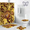 Versace Golden Logo Fashion Luxury Brand Premium Bathroom Set Home Decor Shower Curtain And Rug Toilet Seat Lid Covers Bathroom Set