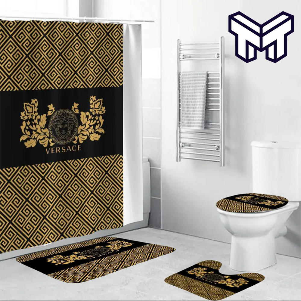 Eigen Verstrikking Bedenken Versace Medusa Pattern Fashion Luxury Brand Premium Bathroom Set Home Decor  Shower Curtain And Rug Toilet Seat Lid Covers Bathroom Set - Muranotex Store