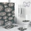 Versace Silver Logo Pattern In Blue Grey Background Bathroom Set Shower Curtain Set Shower Curtain And Rug Toilet Seat Lid Covers Bathroom Set