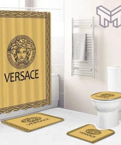 Versace Yellow Fashion Bathroom Set Luxury Shower Curtain Bath Rug Mat Home Decor Shower Curtain And Rug Toilet Seat Lid Covers Bathroom Set