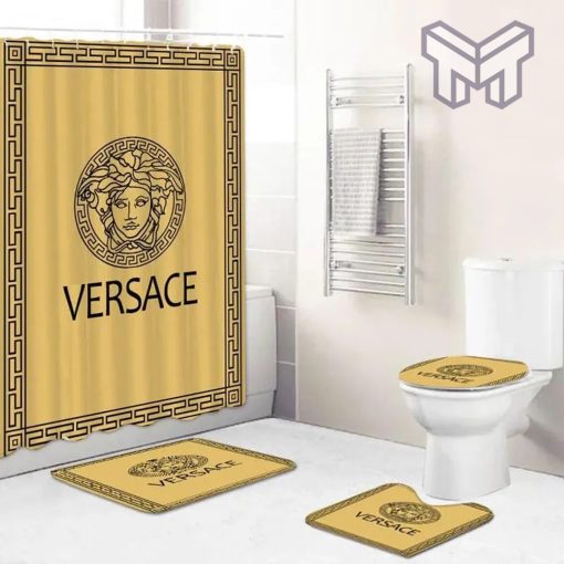 Versace Yellow Fashion Bathroom Set Luxury Shower Curtain Bath Rug Mat Home Decor Shower Curtain And Rug Toilet Seat Lid Covers Bathroom Set