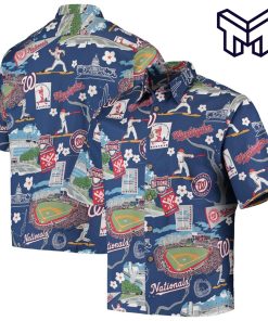 Washington Nationals Hawaiian shirt, MLB scenic Aloha shirt, Nationals Hawaiian shirt and shorts, Navy Hawaiian shirt for Nationals fans.