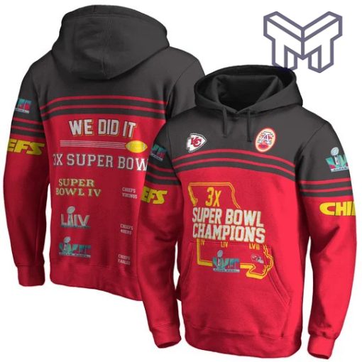 We Did It 3X Super Bowl Champions Kansas City Chiefs Super Bowl Champion 2023 Unisex 3D Hoodie 3D T-Shirt Zip 3D Hoodie