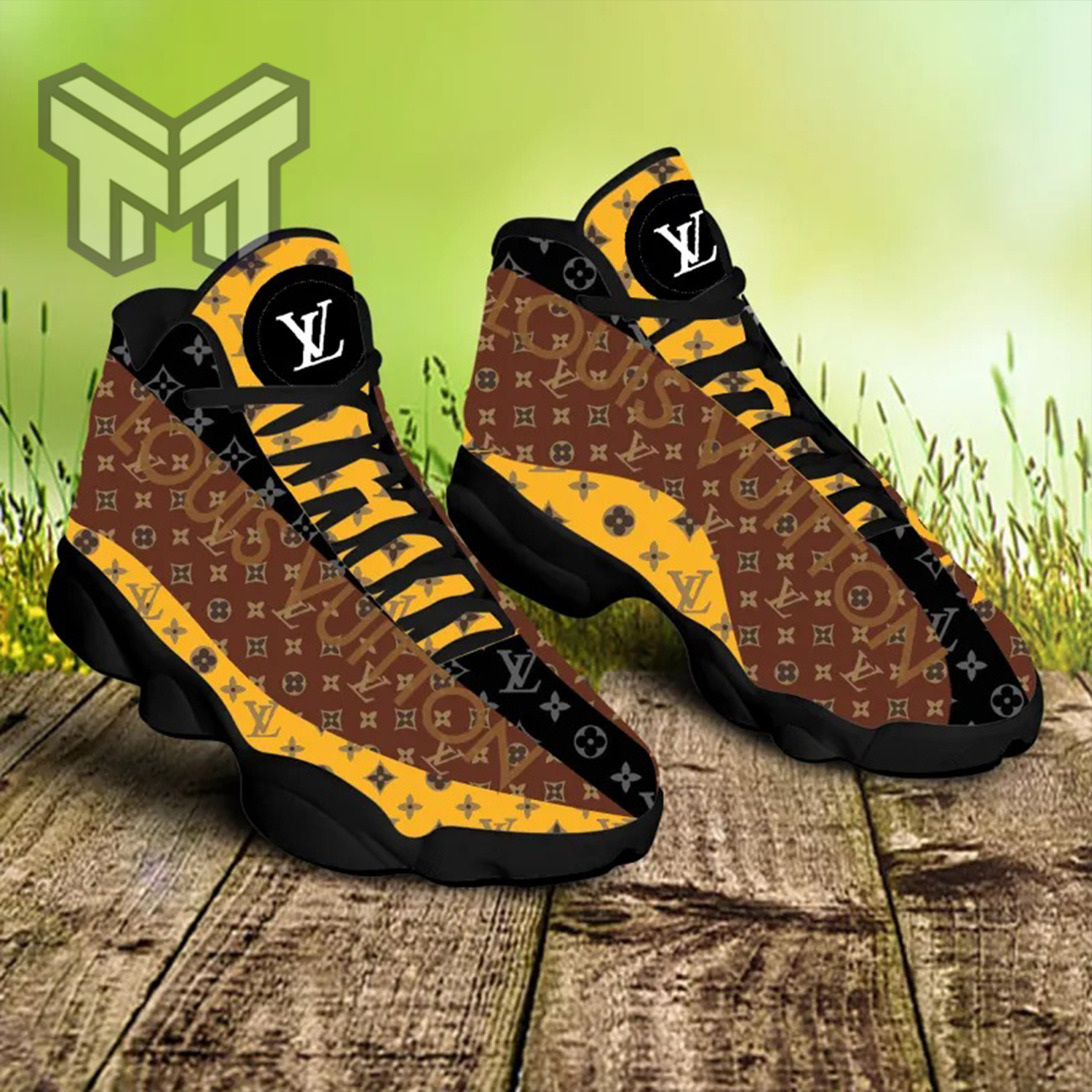 Black Yellow Louis Vuitton Air Jordan 13 Sneakers Shoes - Muranotex Store