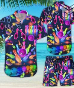 Bowling Hawaiian Shirt - Awesome Colorful Bowling Neon Light Hawaiian Shirt And Shorts