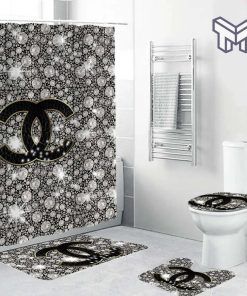 Chanel Diamond Logo Luxury Bathroom Mat Set Shower Curtain Decoration Waterproof