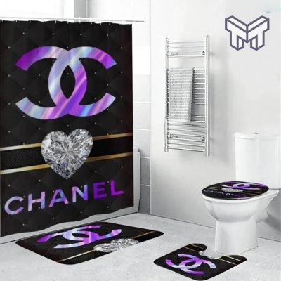 Chanel Shower Shower Curtain And Rug Toilet Seat Lid Covers Bathroom Set