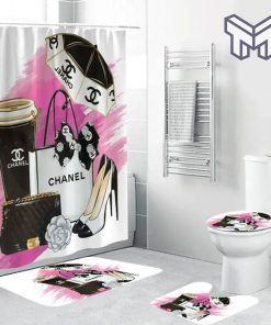 Chanel fashion bathroom set hot 2023 luxury shower curtain bath rug mat home decor
