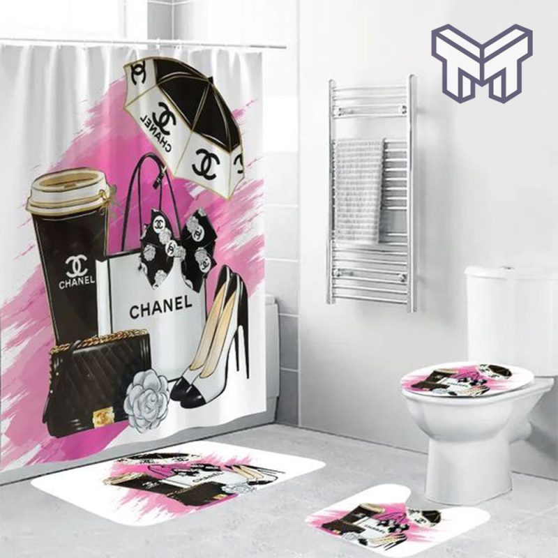 Chanel louis vuitton fashion bathroom set hot 2023 luxury shower curtain bath  rug mat home decor - Muranotex Store