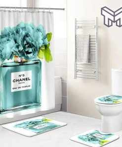 Chanel perfume bathroom set hot 2023 luxury shower curtain bath rug mat home decor1