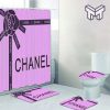 Chanel purple bathroom set hot 2023 luxury shower curtain bath rug mat home decor