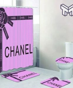 Chanel purple bathroom set hot 2023 luxury shower curtain bath rug mat home decor