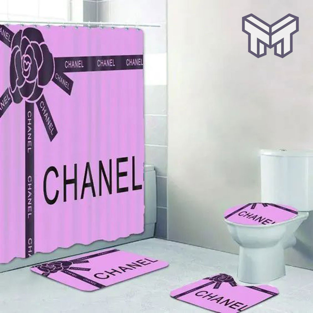 Chanel purple bathroom set hot 2023 luxury shower curtain bath rug mat home  decor - Muranotex Store