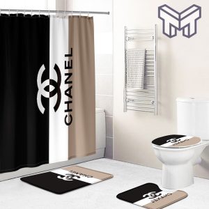 Coco Chanel Black Logo In Pink Feather Bathroom Shower Curtain Set