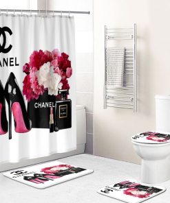 Chanel shower curtain coco Bathroom Set With Shower Curtain Shower Curtain And Rug Toilet Seat Lid Covers Bathroom Set Type 02