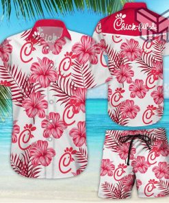 Chick Fill A Tropical Flower Aloha Hawaiian Shirts and short, Summer Hawaiian Beach day 3D Hawaiian Shirt