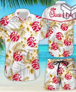 Chick-fil-A Tropical Flower Aloha Hawaiian Shirts and short, Summer hawaiian day 3d Hawaii shirt