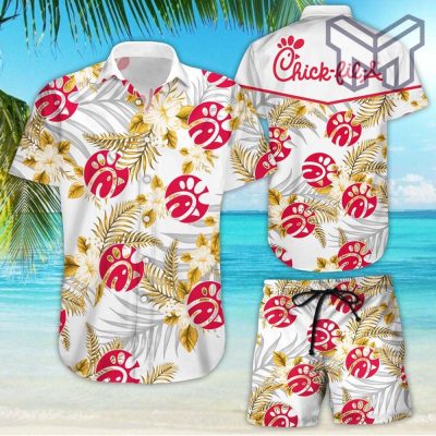 Chick-fil-A Tropical Flower Aloha Hawaiian Shirts and short, Summer hawaiian day 3d Hawaii shirt