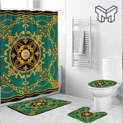 Gianni versace green bathroom set hot 2023 luxury shower curtain bath rug mat home decor