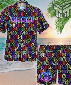 Gucci Colorful Premium Hawaii Set Luxury Brand Fashion Hawaiian Shirt And Shorts