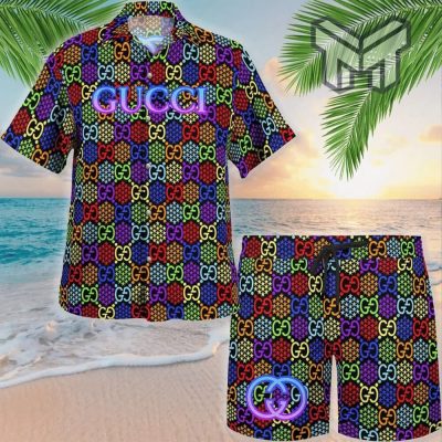 Gucci Colorful Premium Hawaii Set Luxury Brand Fashion Hawaiian Shirt And Shorts