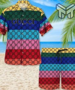 Gucci Multicolor Premium Hawaii Set Luxury Brand Fashion Hawaiian Shirt And Shorts