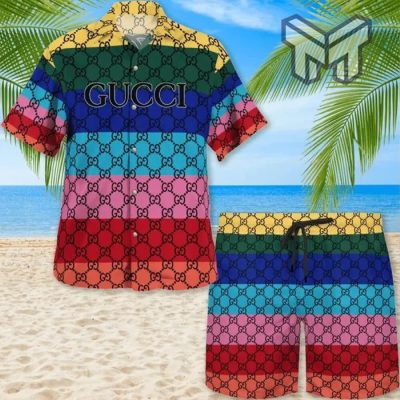 Gucci Multicolor Premium Hawaii Set Luxury Brand Fashion Hawaiian Shirt And Shorts