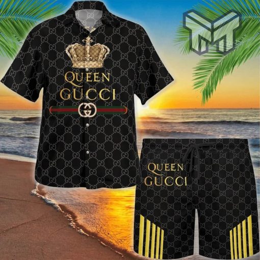 Gucci Queen Black Premium Hawaii Set Luxury Brand Fashion Hawaiian Shirt And Shorts