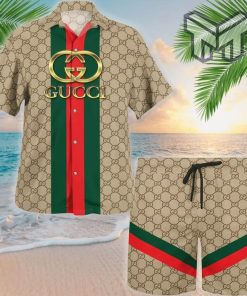 Gucci Stripe Hawaii Set Luxury Brand Fashion Hawaiian Shirt And Shorts