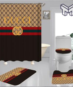 Gucci stripe bathroom set hot 2023 luxury shower curtain bath rug mat home decor