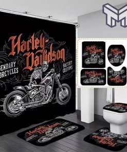 Harley Davidson Bathroom Set With Shower Curtain Shower Curtain And Rug Toilet Seat Lid Covers Bathroom Set Type 01