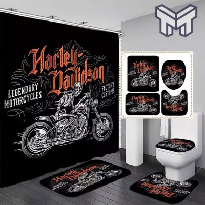 Harley Davidson Bathroom Set With Shower Curtain Shower Curtain And Rug Toilet Seat Lid Covers Bathroom Set Type 01